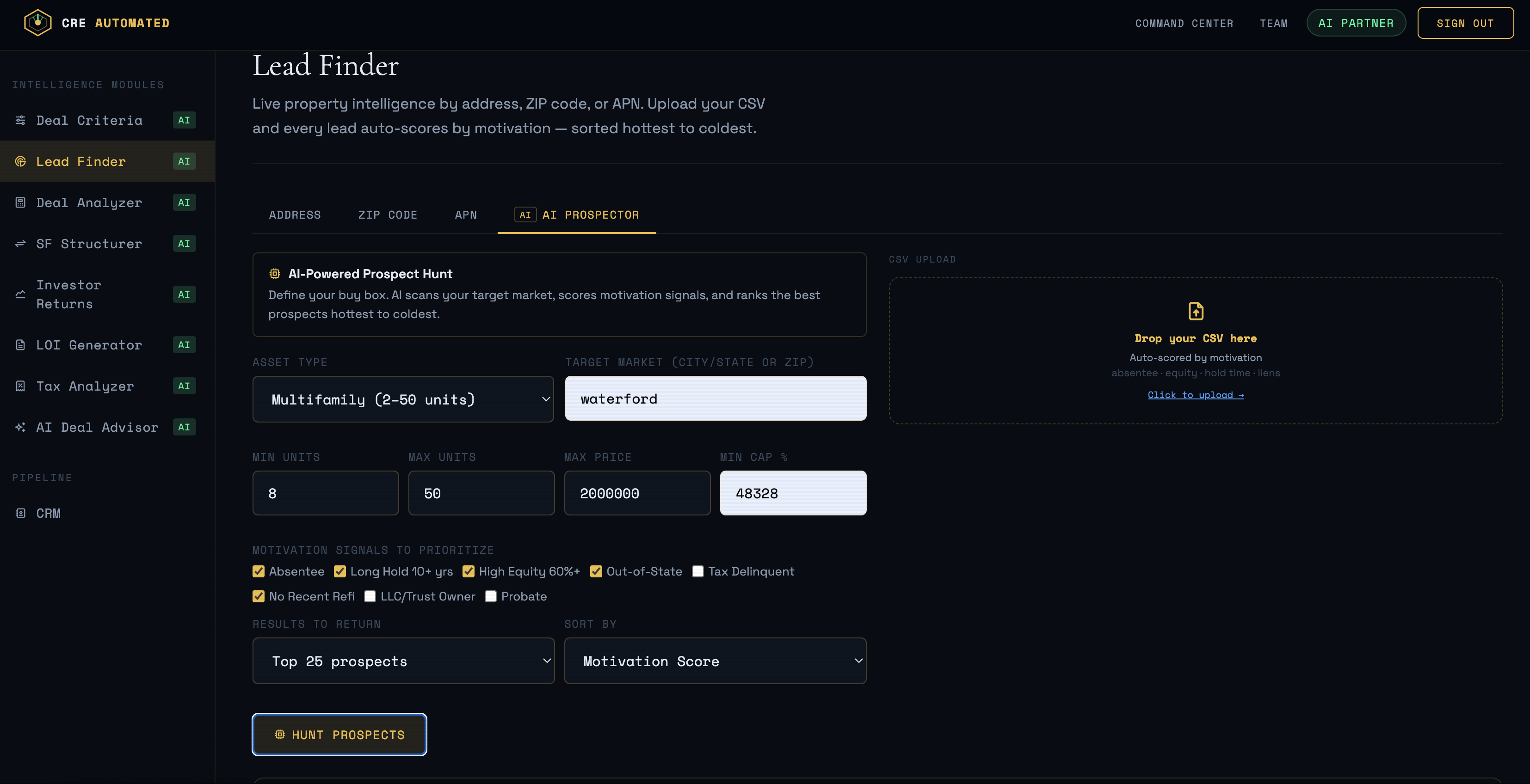 Lead Finder — motivated seller scoring